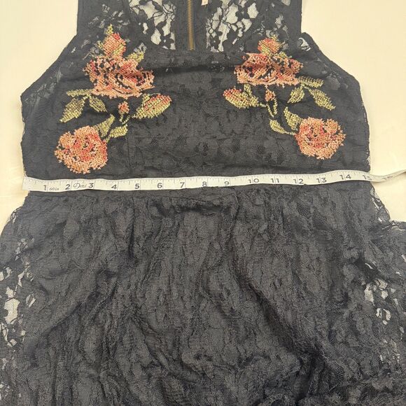 Free People Black Whimsygoth Embroidered Babydoll Dress High Low Hem Size Small - Picture 14 of 16
